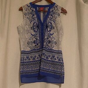 Sunny Leigh Blue and White Patterned Blouse